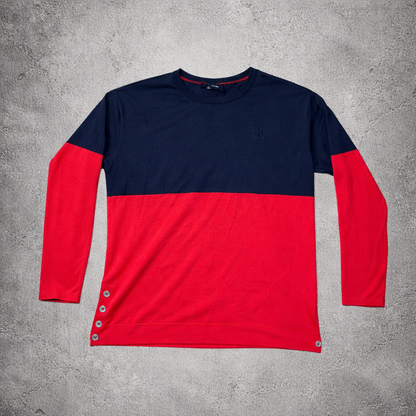 Pull en maille rouge et bleu - Tommy Hilfiger - Taille L