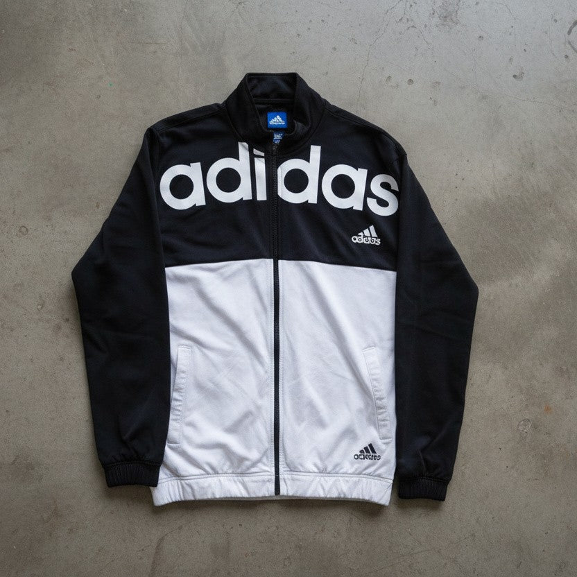 Veste de survêtement noire et blanche Adidas – taille L