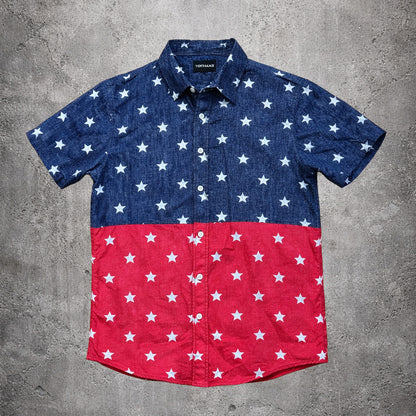 Chemise manches courtes bleu et rouge étoilée - Taille S