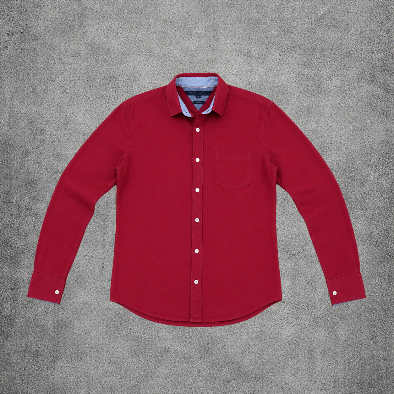 Chemise rouge texturée en lin mélangé - Tommy Hilfiger - Taille S