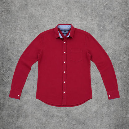 Chemise rouge texturée en lin mélangé - Tommy Hilfiger - Taille S