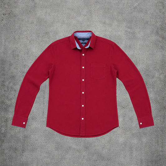 Chemise rouge texturée en lin mélangé - Tommy Hilfiger - Taille S