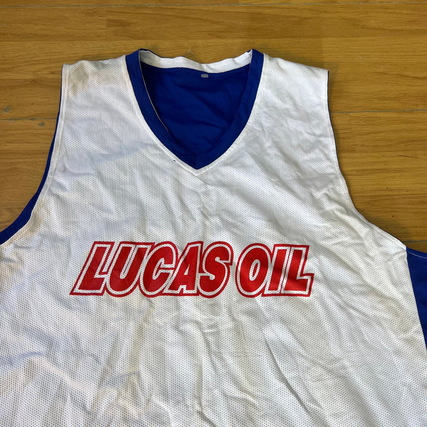 T-shirt basketball réversible blanc et bleu - Lucas Oil - Taille XXXL