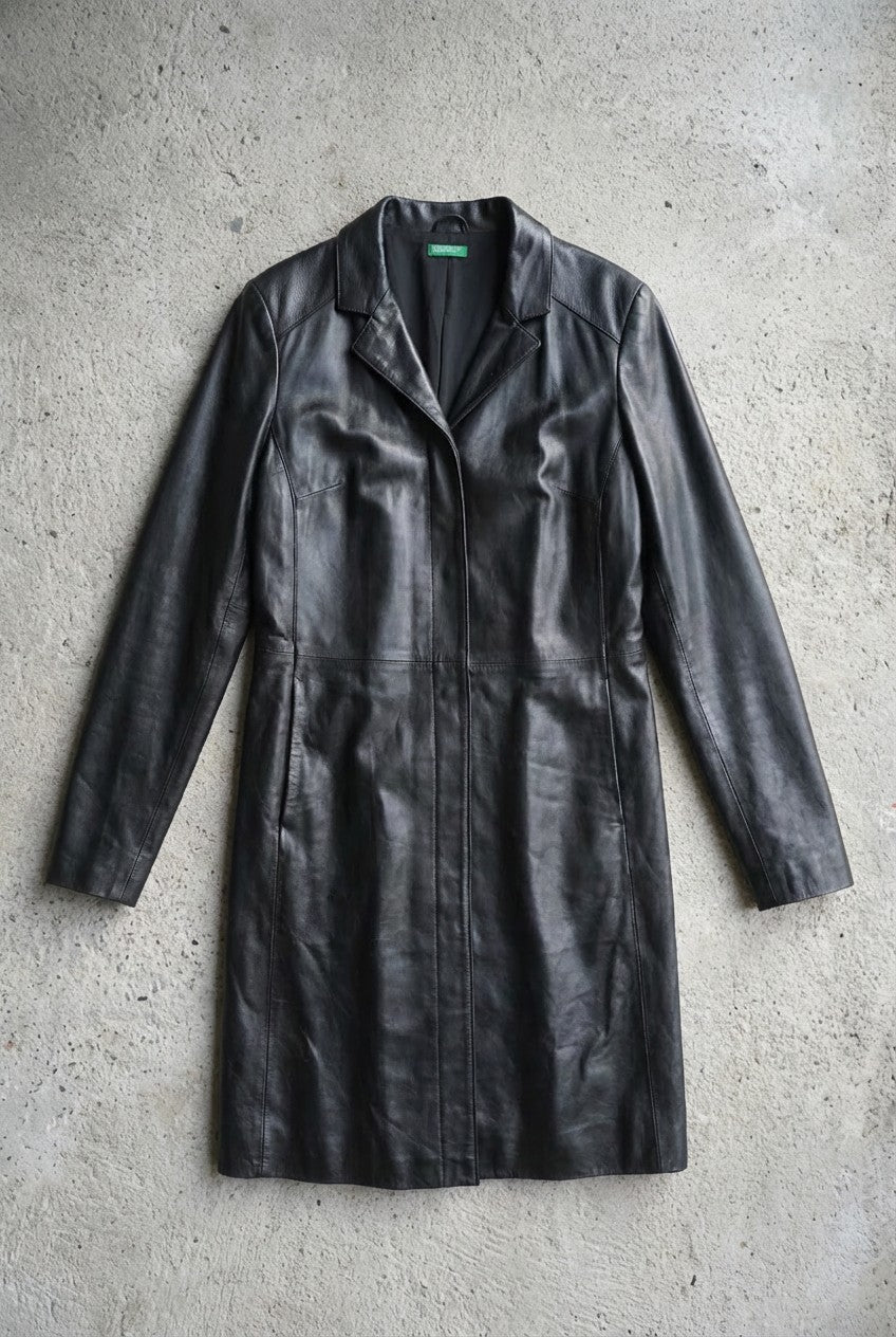 Veste en cuir noire – longueur genoux – taille M