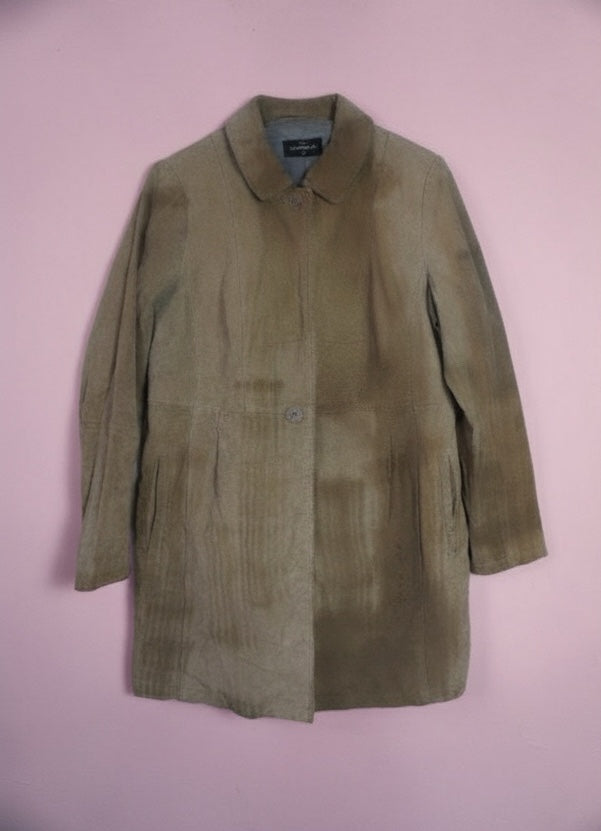 Veste en cuir beige brun longueur genou – BY ZAINAB