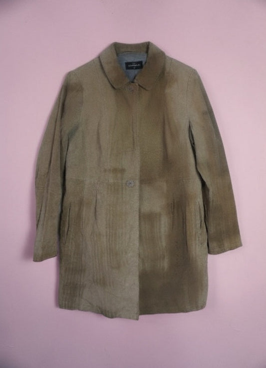 Veste en cuir beige brun longueur genou – BY ZAINAB
