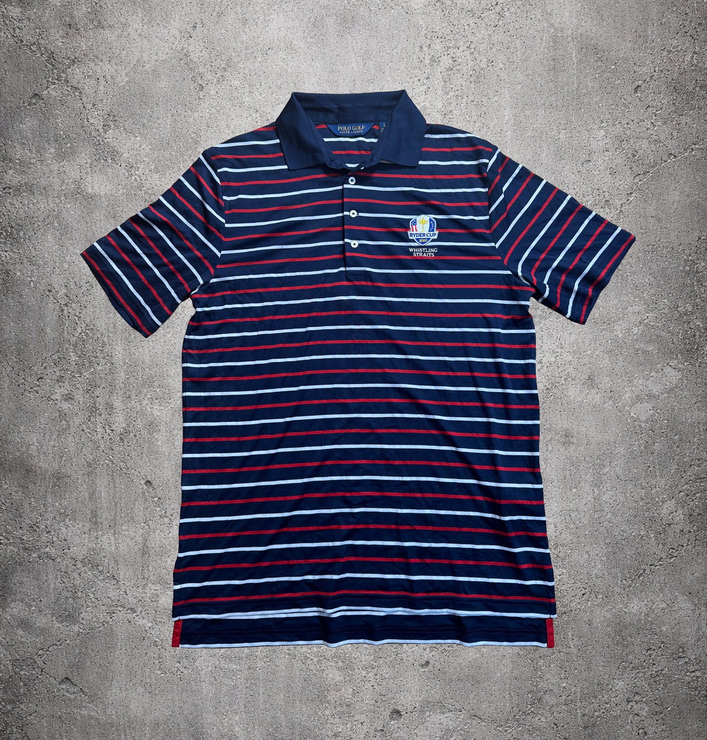 Polo rayé bleu foncé, rouge et blanc - Ralph Lauren - Taille L