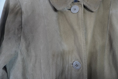 Veste en cuir beige brun longueur genou – BY ZAINAB
