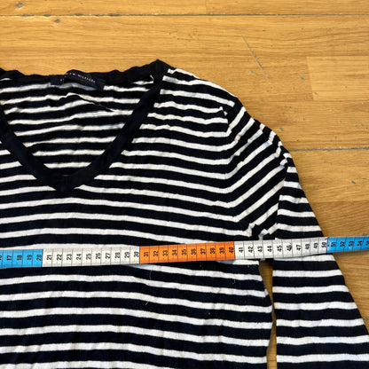 Pull rayé bleu marine et blanc col V - Tommy Hilfiger - Taille M/L