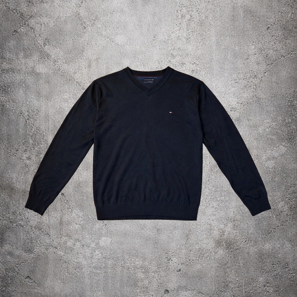 Pull en maille col v bleu - Tommy Hilfiger - Taille XL