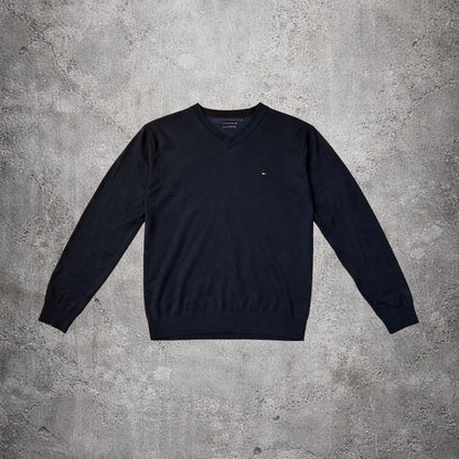 Pull en maille col v bleu - Tommy Hilfiger - Taille XL
