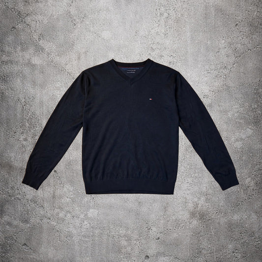 Pull en maille col v bleu - Tommy Hilfiger - Taille XL
