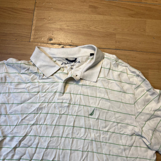 Polo crème à fines rayures vertes - Nautica - Taille XL