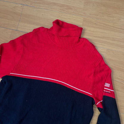 Pull col roulé rouge et bleu foncé Ralph Lauren – Taille XXL