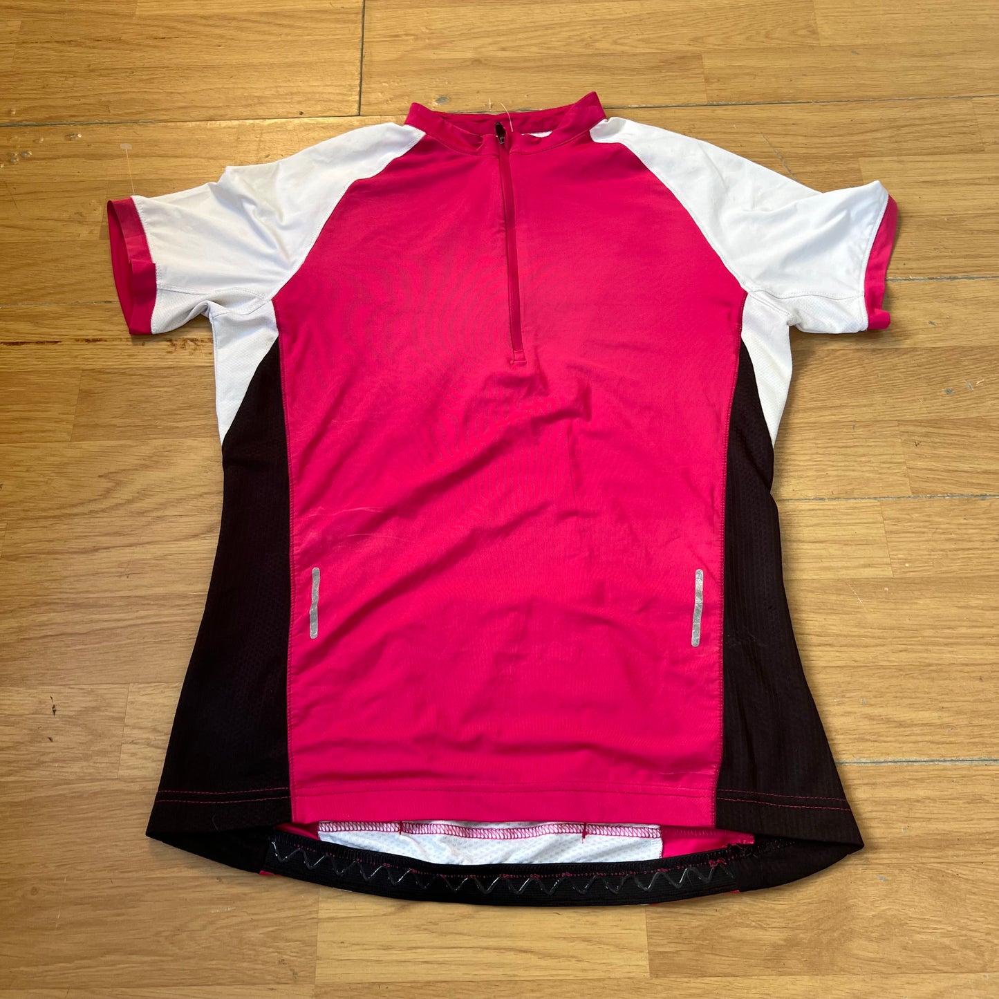 T-shirt de vélo rose, blanc et noir avec demi-zip - Taille 40
