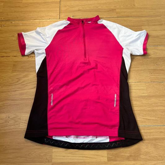 T-shirt de vélo rose, blanc et noir avec demi-zip - Taille 40