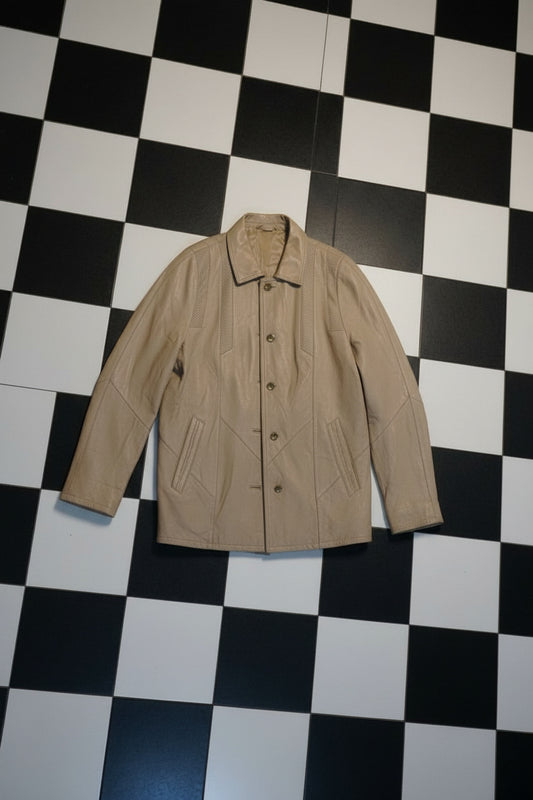 Manteau long en cuir d’agneau beige – BY SARAH LANG