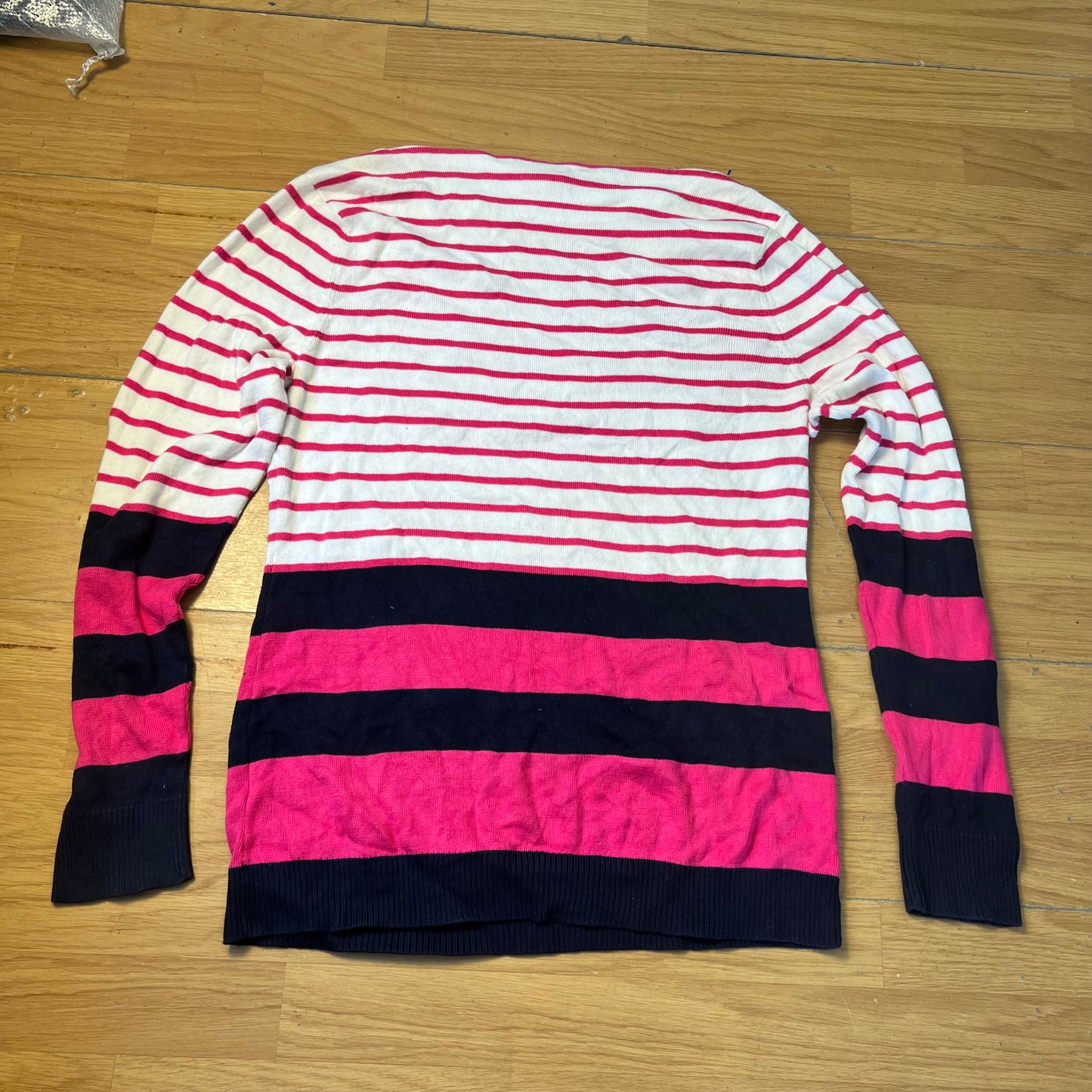 Pull rayé rose et blanc - Tommy Hilfiger (femme) - Taille XL