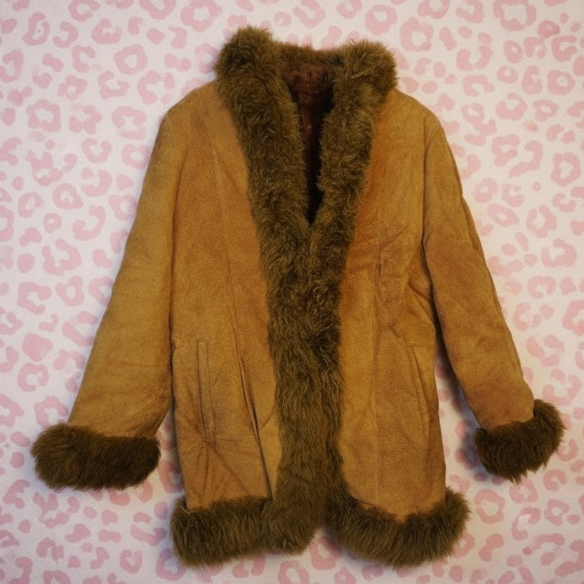 Veste en cuir marron avec col fourrure – BY SARLOTTE