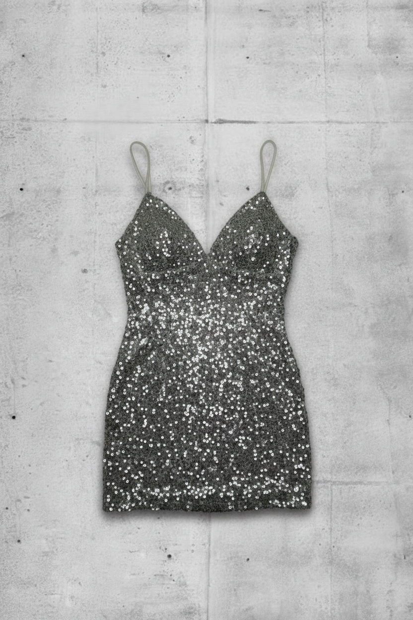 Robe de Fête - Sequins argent sur doublure blance - Taille M