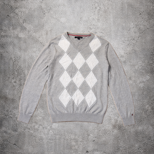 Pull en maille col V gris - Tommy Hilfiger - Taille M