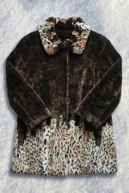 Veste Léopard Luxe -  Demi Léopard / Demi Brun – Col & Poignets Léopard  - Taille XL/XXL