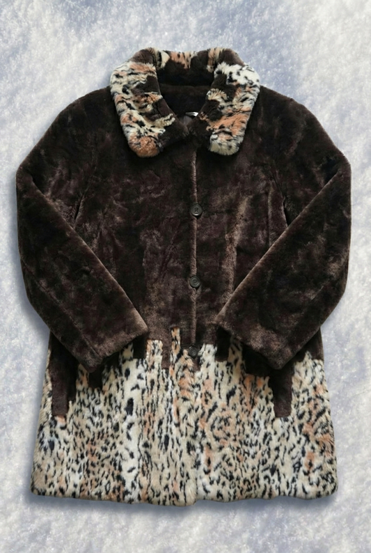 Veste Léopard Luxe -  Demi Léopard / Demi Brun – Col & Poignets Léopard  - Taille XL/XXL