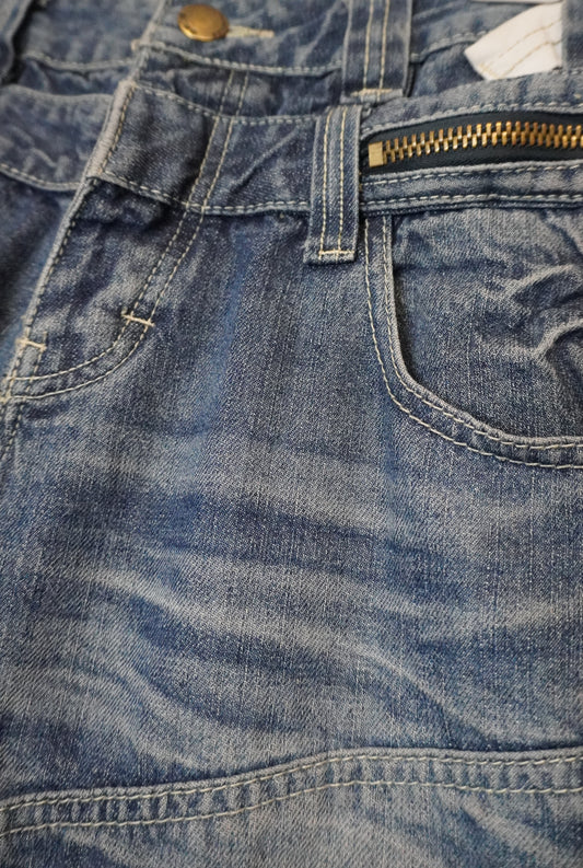 Jean bleu coupe droite à double ceinture – BY KER