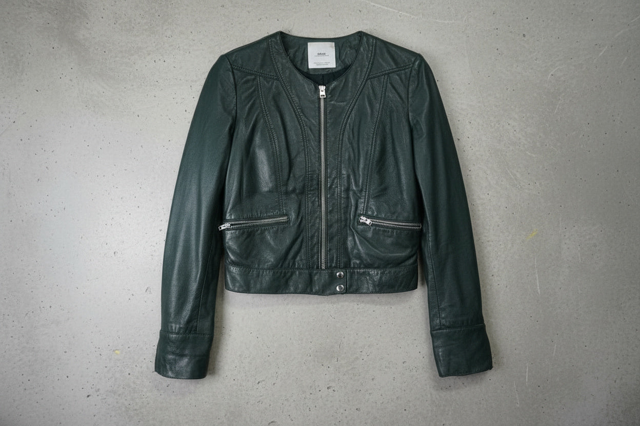 Veste en cuir vert foncé – taille XS