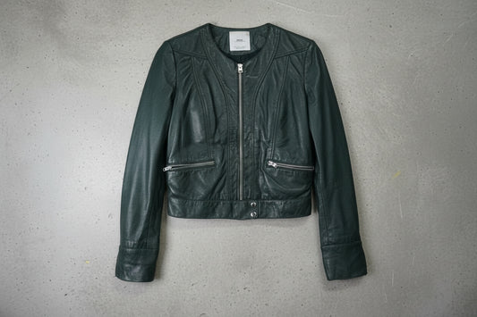Veste en cuir vert foncé – taille XS