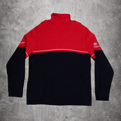 Pull col roulé rouge et bleu foncé Ralph Lauren – Taille XXL