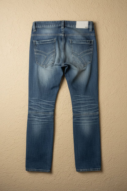 Jean bleu coupe droite à double ceinture – BY KER