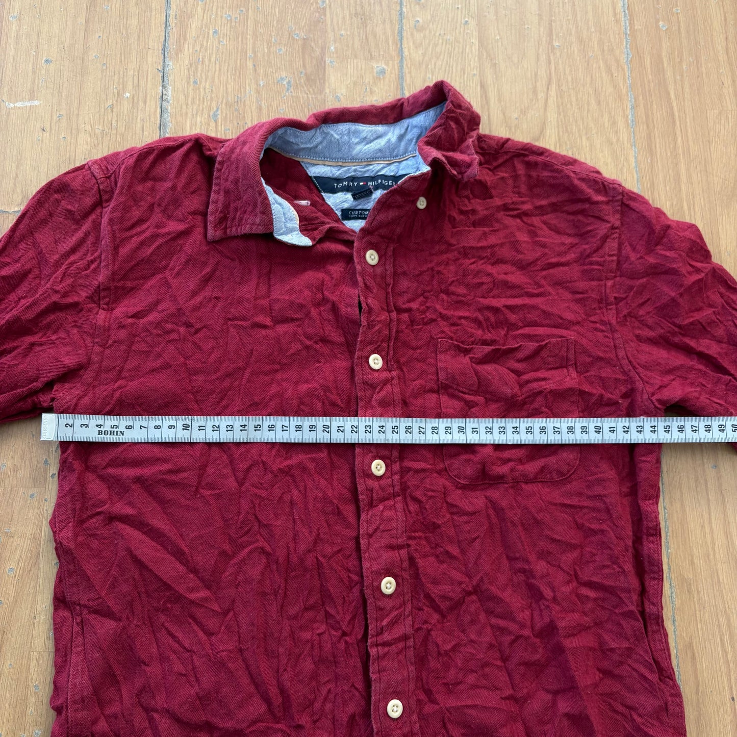 Chemise rouge texturée en lin mélangé - Tommy Hilfiger - Taille S