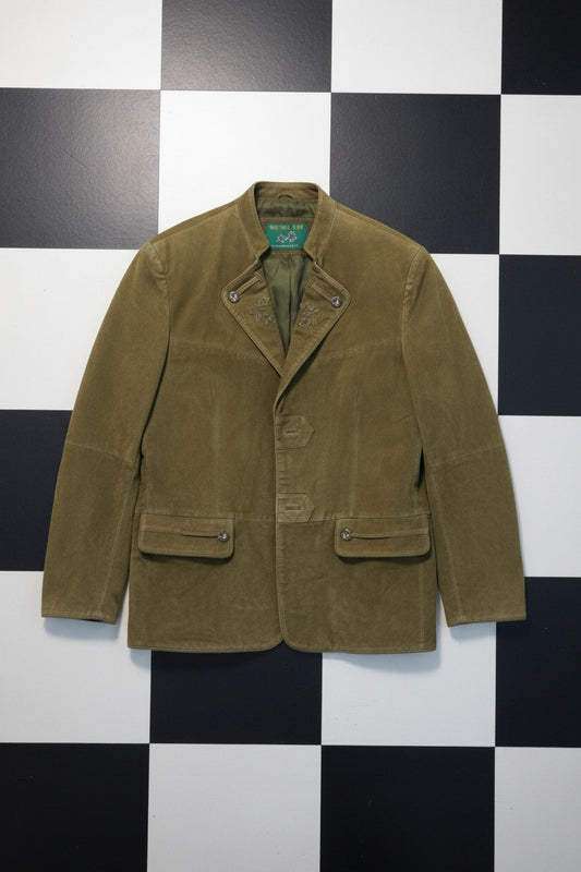 Gilet long en daim vert forêt – BY SARAH LANG