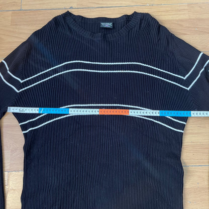 Pull noir Ralph Lauren à rayures blanches – Taille XL