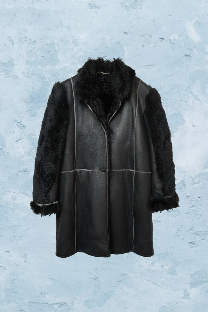 Manteau Effet Cuir et Fausse Fourrure - by MIA