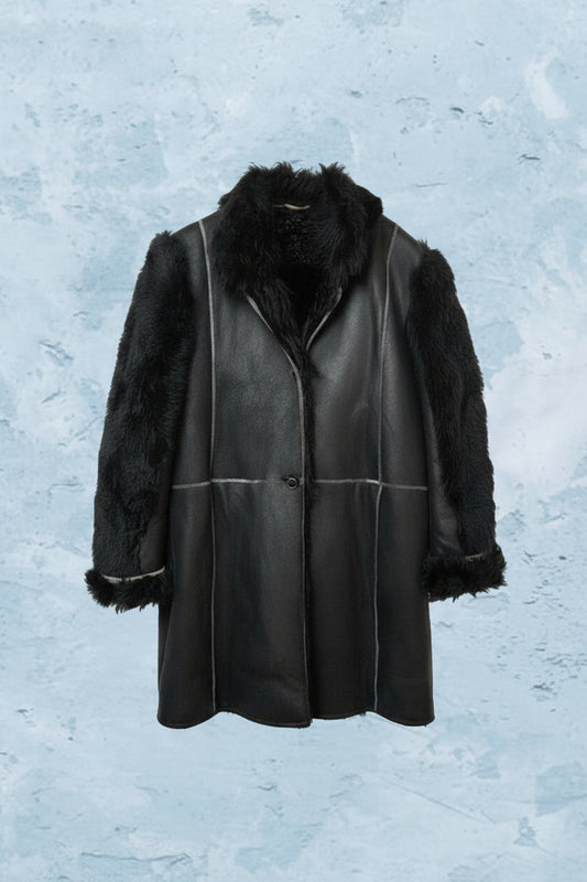 Manteau Effet Cuir et Fausse Fourrure - by MIA