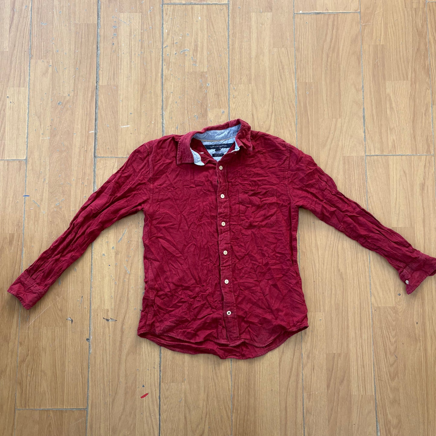 Chemise rouge texturée en lin mélangé - Tommy Hilfiger - Taille S