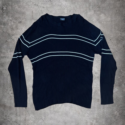 Pull noir Ralph Lauren à rayures blanches – Taille XL