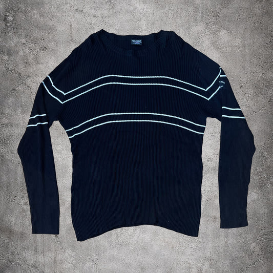 Pull noir Ralph Lauren à rayures blanches – Taille XL