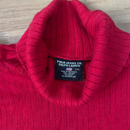 Pull col roulé rouge et bleu foncé Ralph Lauren – Taille XXL