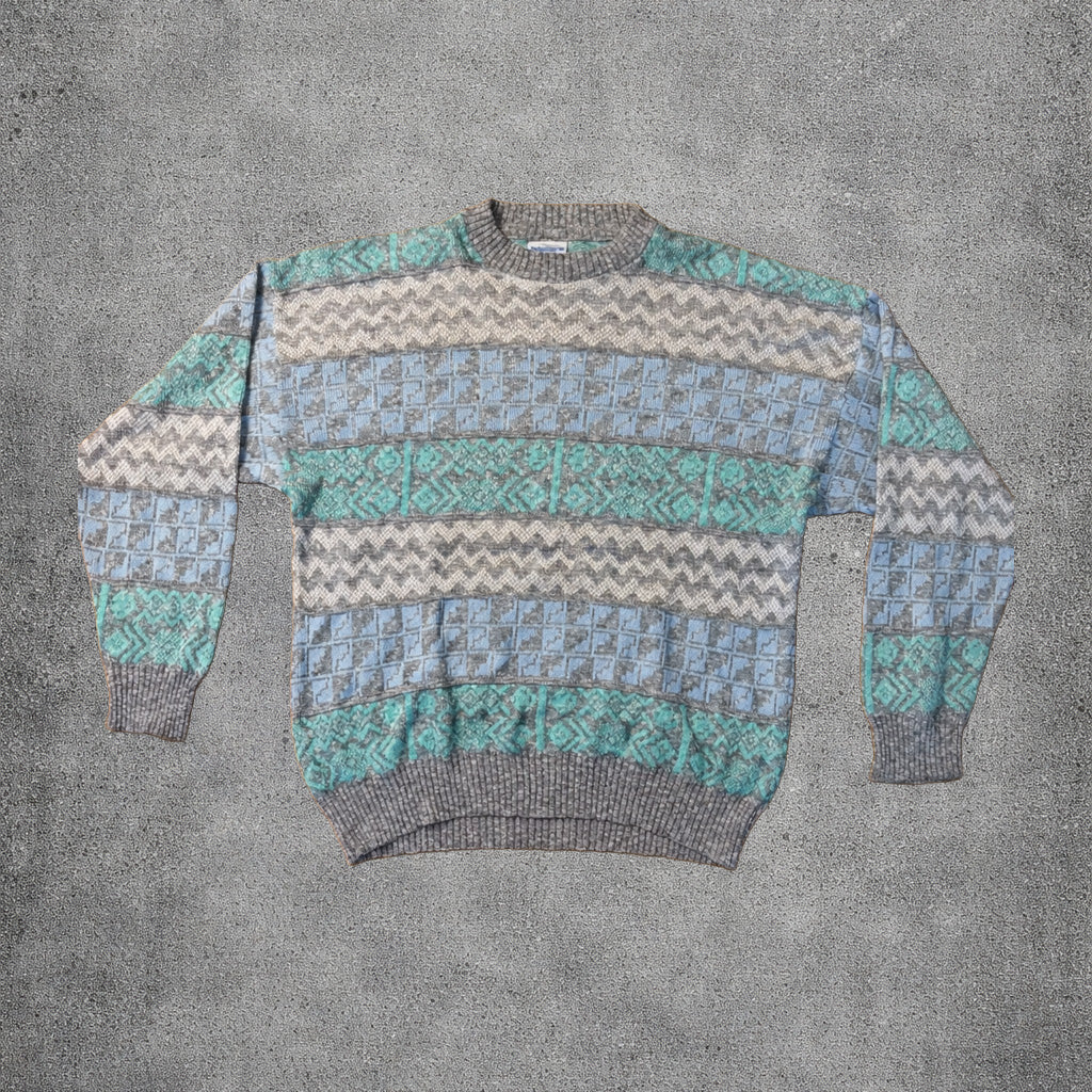 Pull en maille gris et vert - Schiesser - Taille 52