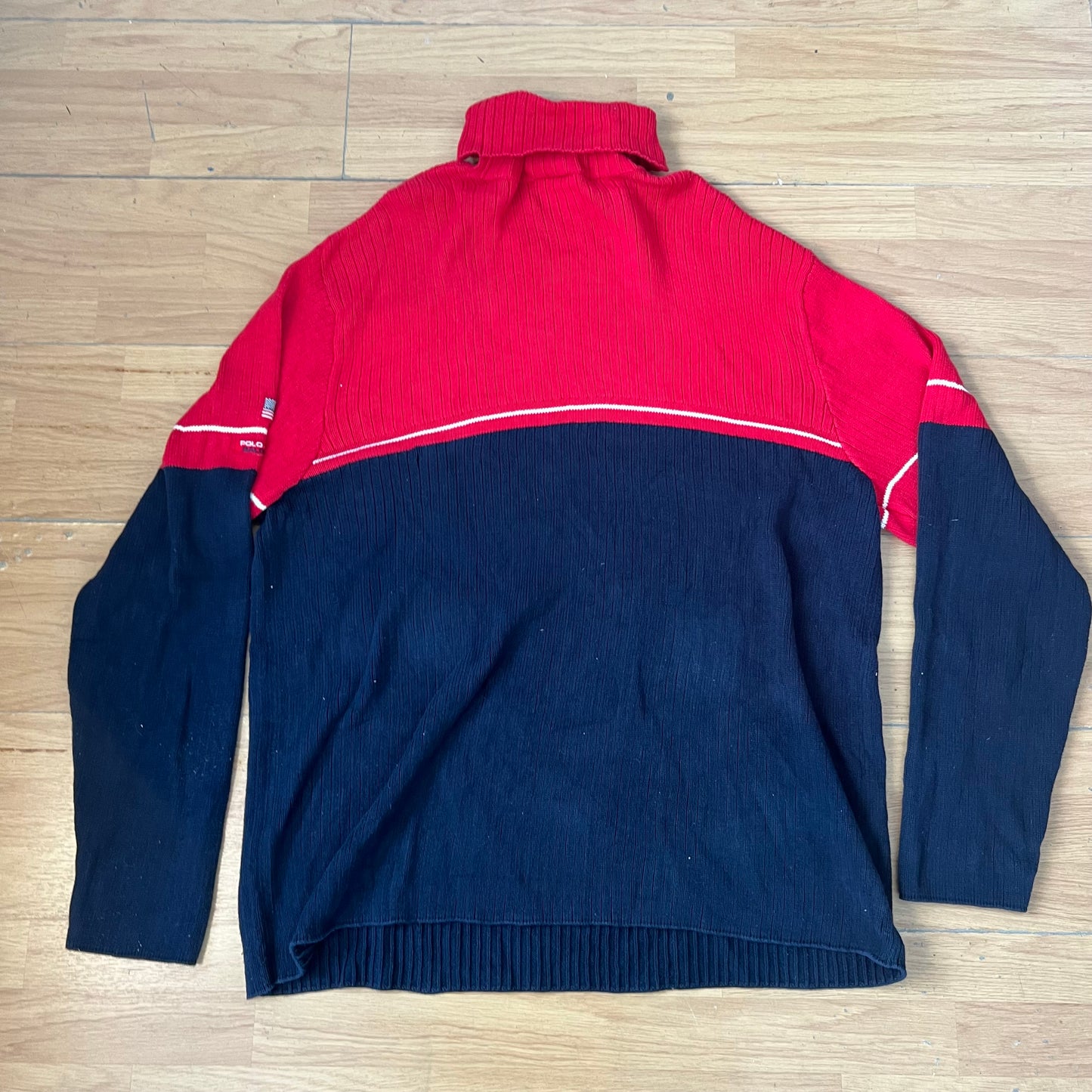 Pull col roulé rouge et bleu foncé Ralph Lauren – Taille XXL