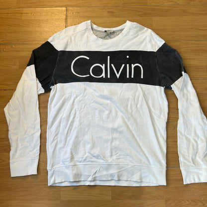 Sweat blanc et noir sans capuche - Calvin Klein - Taille L