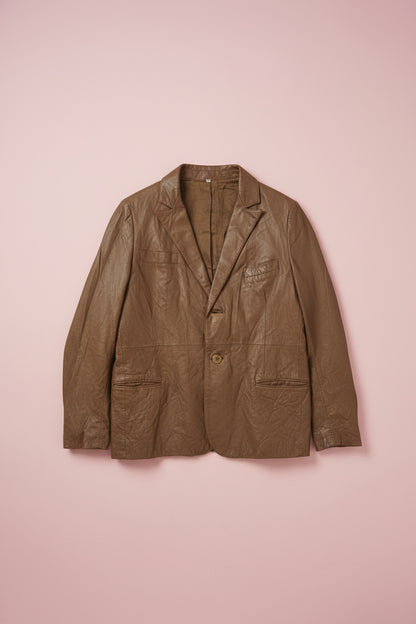Veste en cuir marron foncé longueur hanches – BY ZAINAB