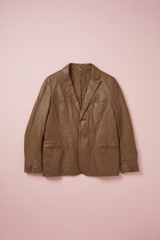 Veste en cuir marron foncé longueur hanches – BY ZAINAB