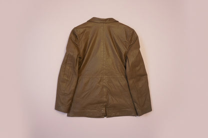 Veste en cuir marron foncé longueur hanches – BY ZAINAB