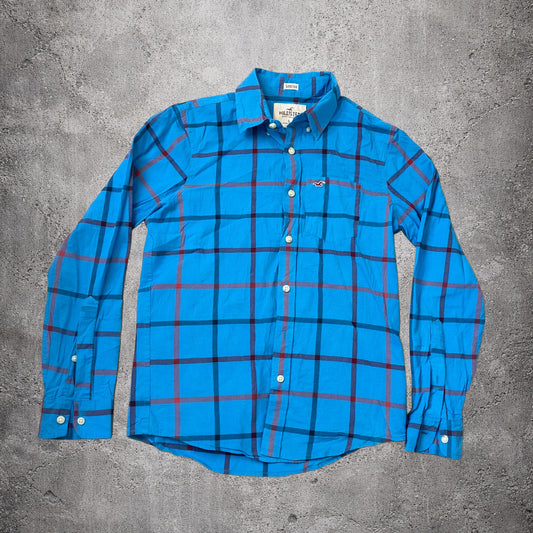 Chemise manches longues tartan bleue - Hollister - Taille S