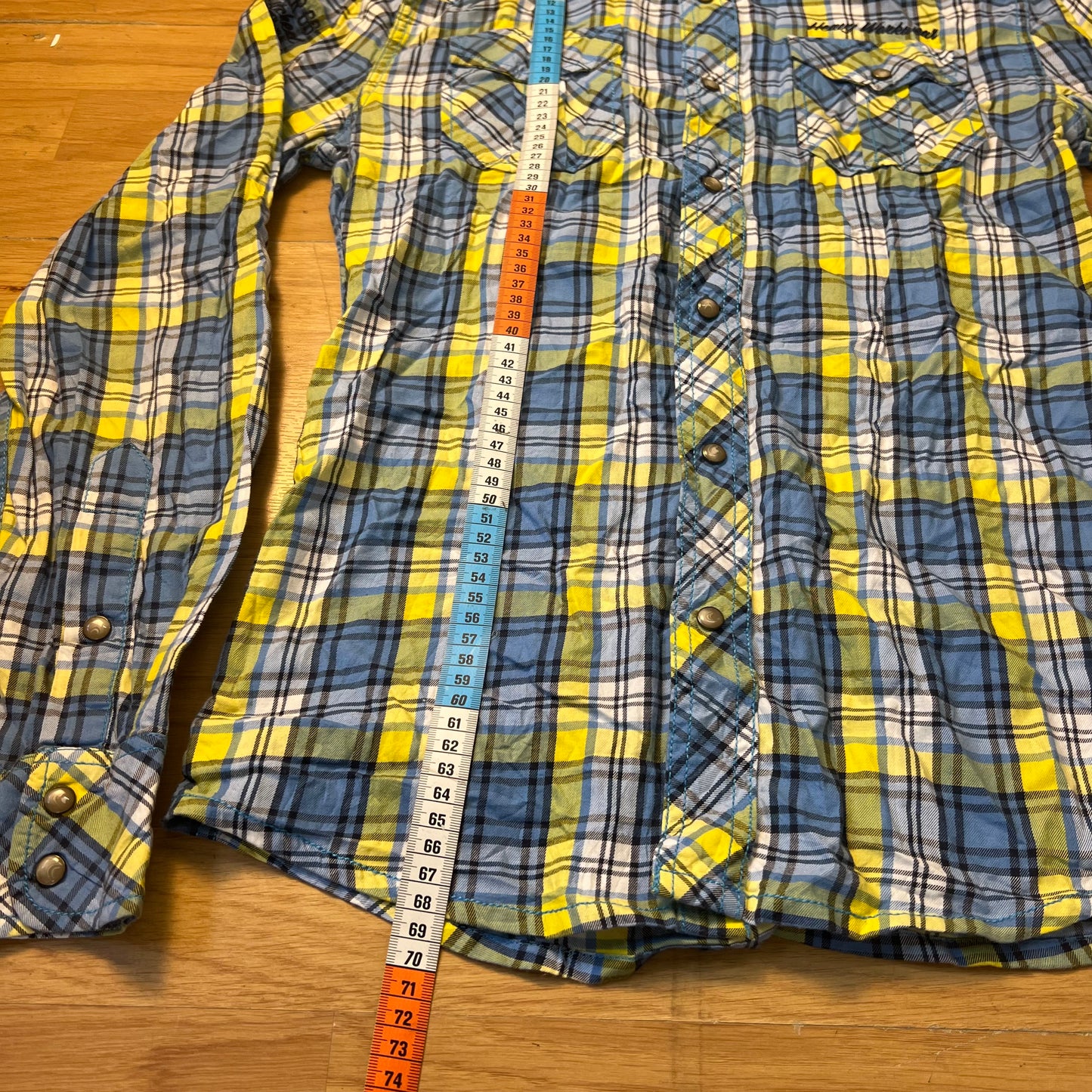 Chemise manches longues jaune et bleu tartan - John Devin - Taille XS