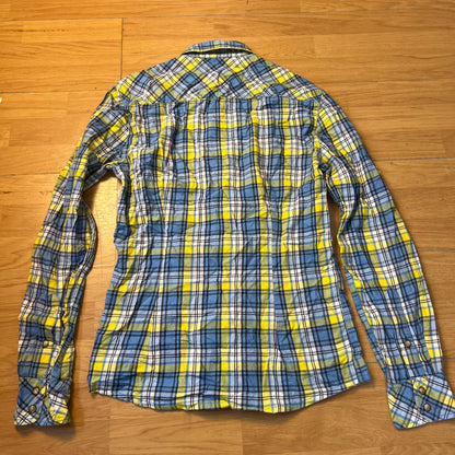 Chemise manches longues jaune et bleu tartan - John Devin - Taille XS